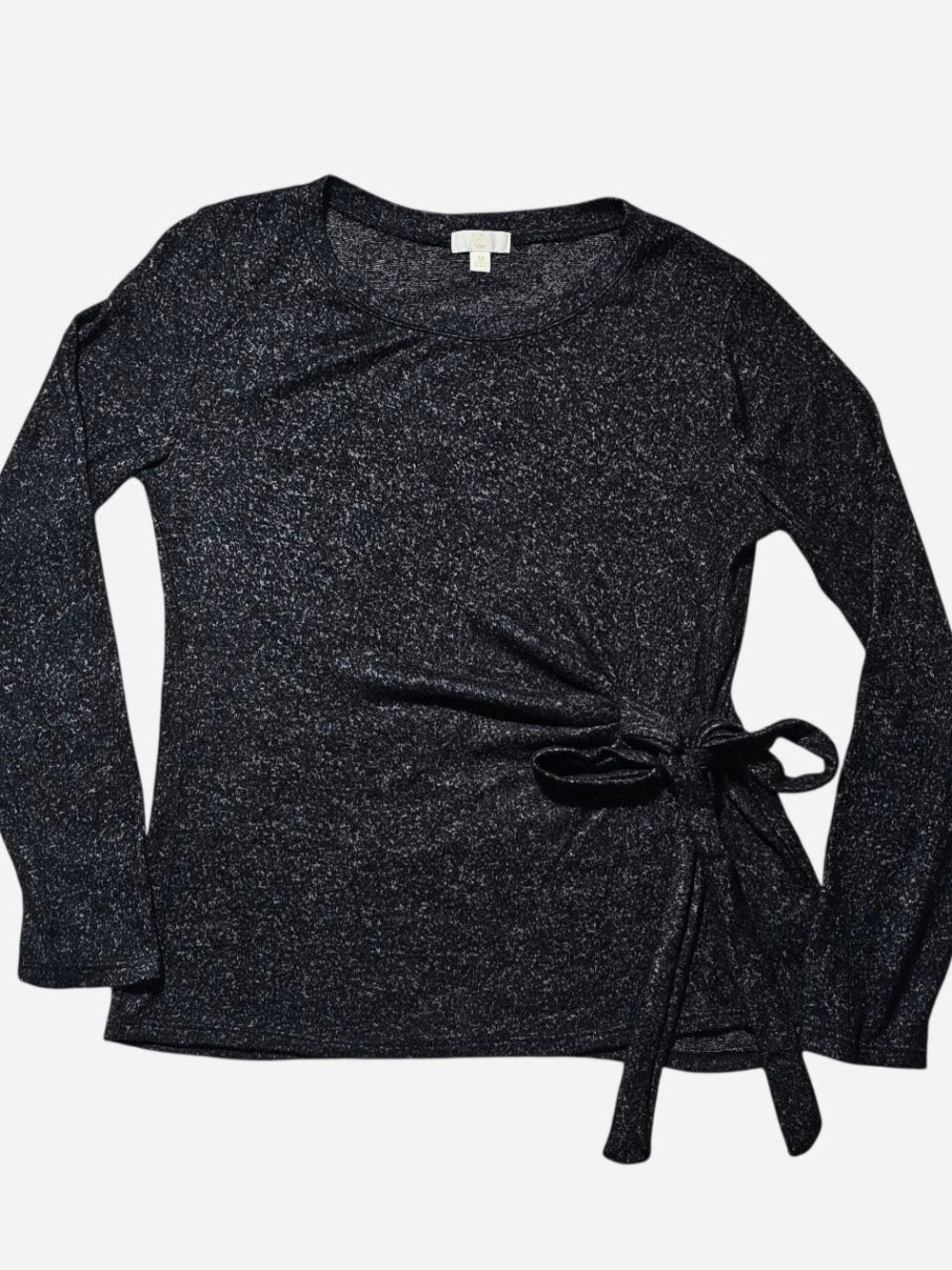 Charming Charlie Black Long Sleeve Tie-Waist Top
